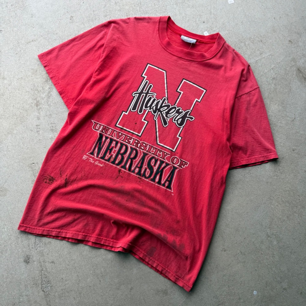 90s Mens The Game University of Nebraska Huskers Vintage T-Shirt Large